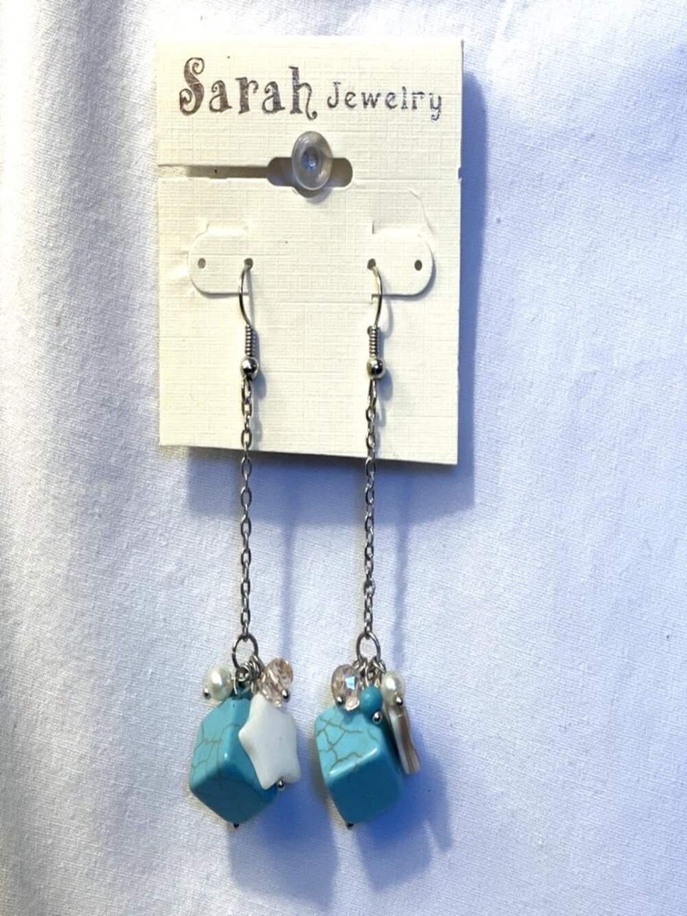 Sarah Jewelry Faux Turquoise Cube Multi-Bead Star Cluster Dangle Earrings Pink